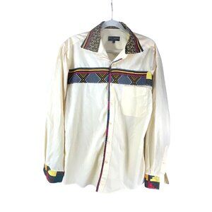 Per L’Uomo African-Inspired Button-Up Shirt Yellow Cotton Blend Size 5 Long Slee